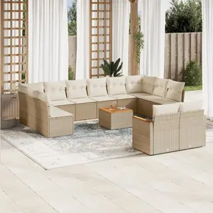 vidaXL Salon de jardin avec coussins 13 pcs beige résine tressée pas cher