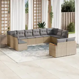 vidaXL Salon de jardin et coussins 12 pcs mélange beige résine tressée pas cher