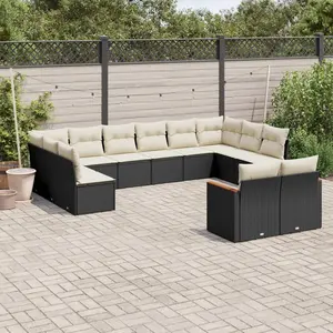 vidaXL Salon de jardin 12 pcs avec coussins noir résine tressée pas cher