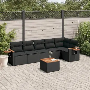 vidaXL Salon de jardin 7 pcs avec coussins noir résine tressée pas cher