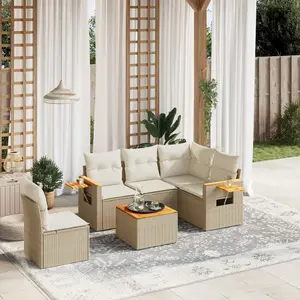 vidaXL Salon de jardin avec coussins 6 pcs beige résine tressée pas cher