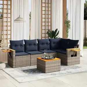 vidaXL Salon de jardin 6 pcs avec coussins gris résine tressée pas cher