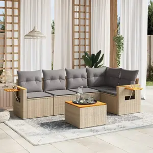 vidaXL Salon de jardin avec coussins 6 pcs beige résine tressée pas cher