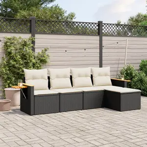 vidaXL Salon de jardin 5 pcs avec coussins noir résine tressée pas cher