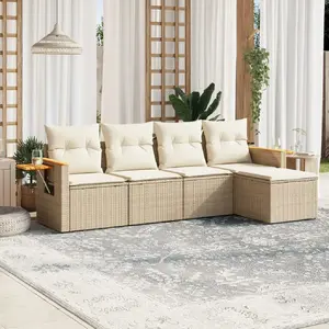 vidaXL Salon de jardin avec coussins 5 pcs beige résine tressée pas cher