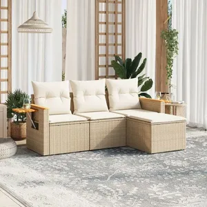vidaXL Salon de jardin avec coussins 4 pcs beige résine tressée pas cher