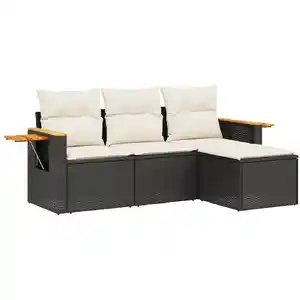 vidaXL Salon de jardin 4 pcs avec coussins noir résine tressée pas cher