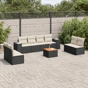 vidaXL Salon de jardin 9 pcs avec coussins noir résine tressée pas cher