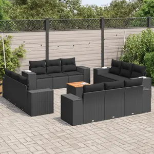 vidaXL Salon de jardin avec coussins 13 pcs noir résine tressée pas cher