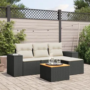 vidaXL Salon de jardin 5 pcs avec coussins noir résine tressée pas cher