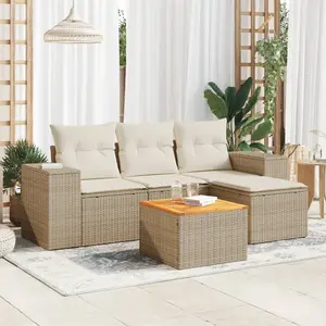 vidaXL Salon de jardin avec coussins 5 pcs beige résine tressée pas cher