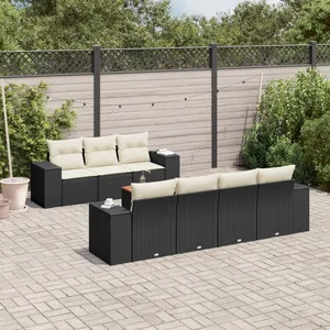 vidaXL Salon de jardin 8 pcs avec coussins noir résine tressée pas cher