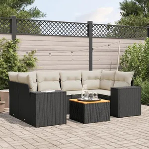 vidaXL Salon de jardin 7 pcs avec coussins noir résine tressée pas cher