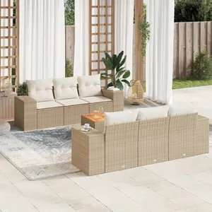 vidaXL Salon de jardin avec coussins 7 pcs beige résine tressée pas cher