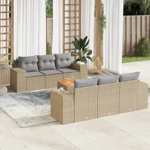 vidaXL Salon de jardin avec coussins 7 pcs beige résine tressée pas cher