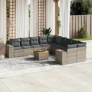 vidaXL Salon de jardin 11 pcs avec coussins gris résine tressée pas cher
