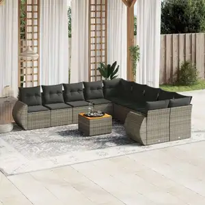 vidaXL Salon de jardin 11 pcs avec coussins gris résine tressée pas cher