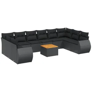 vidaXL Salon de jardin 11 pcs avec coussins noir résine tressée pas cher