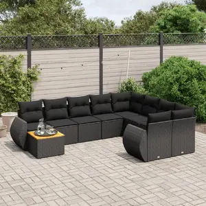 vidaXL Salon de jardin 10 pcs avec coussins noir résine tressée pas cher