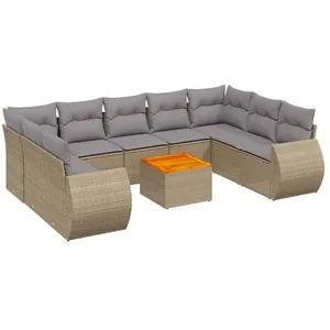 vidaXL Salon de jardin avec coussins 10 pcs beige résine tressée pas cher