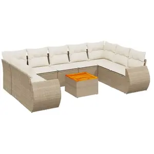 vidaXL Salon de jardin avec coussins 10 pcs beige résine tressée pas cher