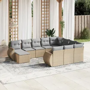 vidaXL Salon de jardin 11 pcs avec coussins beige résine tressée pas cher