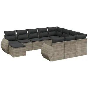 vidaXL Salon de jardin 11 pcs avec coussins gris résine tressée pas cher