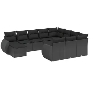 vidaXL Salon de jardin 11 pcs avec coussins noir résine tressée pas cher