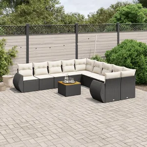 vidaXL Salon de jardin 11 pcs avec coussins noir résine tressée pas cher