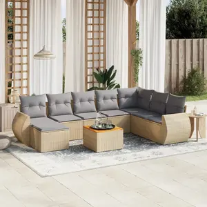vidaXL Salon de jardin avec coussins 9 pcs beige résine tressée pas cher