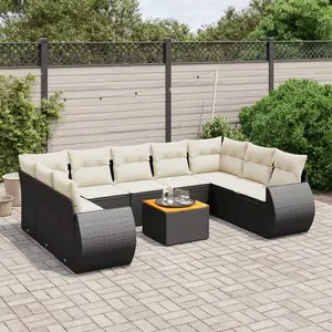 vidaXL Salon de jardin 10 pcs avec coussins noir résine tressée pas cher