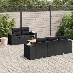 vidaXL Salon de jardin 6 pcs avec coussins noir résine tressée pas cher