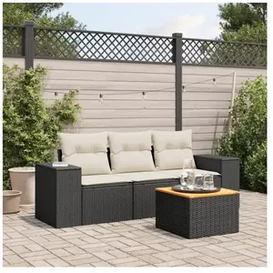 vidaXL Salon de jardin 4 pcs avec coussins noir résine tressée pas cher