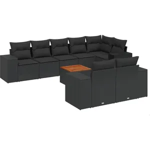 vidaXL Salon de jardin 9 pcs avec coussins noir résine tressée pas cher