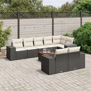 vidaXL Salon de jardin 9 pcs avec coussins noir résine tressée pas cher
