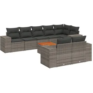 vidaXL Salon de jardin 9 pcs avec coussins gris résine tressée pas cher