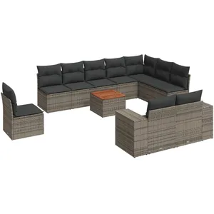 vidaXL Salon de jardin 11 pcs avec coussins gris résine tressée pas cher