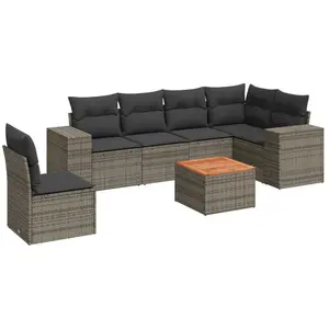 vidaXL Salon de jardin avec coussins 7 pcs gris résine tressée pas cher