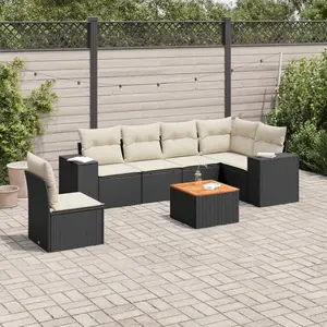 vidaXL Salon de jardin 7 pcs avec coussins noir résine tressée pas cher