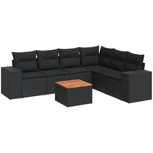 vidaXL Salon de jardin 7 pcs avec coussins noir résine tressée pas cher