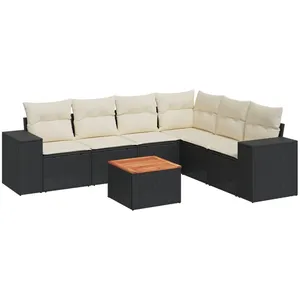 vidaXL Salon de jardin 7 pcs avec coussins noir résine tressée pas cher