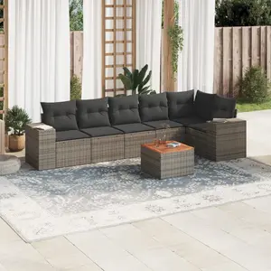 vidaXL Salon de jardin avec coussins 7 pcs gris résine tressée pas cher