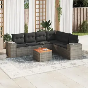 vidaXL Salon de jardin avec coussins 7 pcs gris résine tressée pas cher