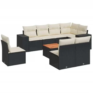 vidaXL Salon de jardin 9 pcs avec coussins noir résine tressée pas cher