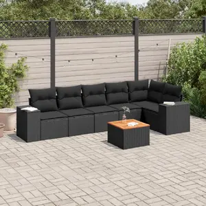 vidaXL Salon de jardin 7 pcs avec coussins noir résine tressée pas cher