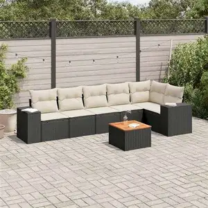 vidaXL Salon de jardin 7 pcs avec coussins noir résine tressée pas cher