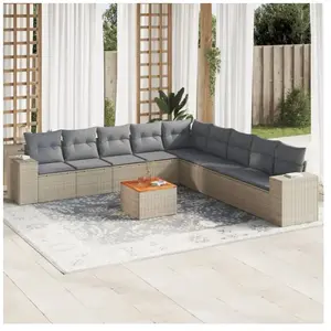 vidaXL Salon de jardin avec coussins 10 pcs beige résine tressée pas cher