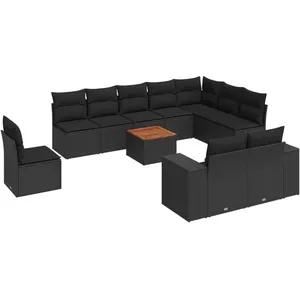 vidaXL Salon de jardin 11 pcs avec coussins noir résine tressée pas cher