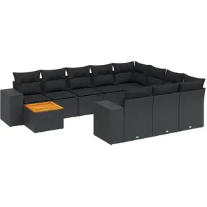 vidaXL Salon de jardin 11 pcs avec coussins noir résine tressée pas cher