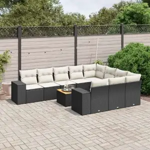 vidaXL Salon de jardin 11 pcs avec coussins noir résine tressée pas cher